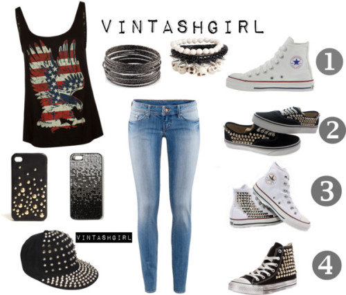 Outfits♥ por vintashgirl con metallic sneakersFull Tilt see through top / H&M skinny jeans, $31 