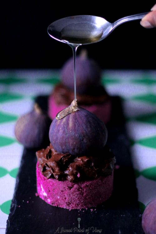 Raw Beetroot Cake with Chocolate Mousse and Agave Glazed Figs