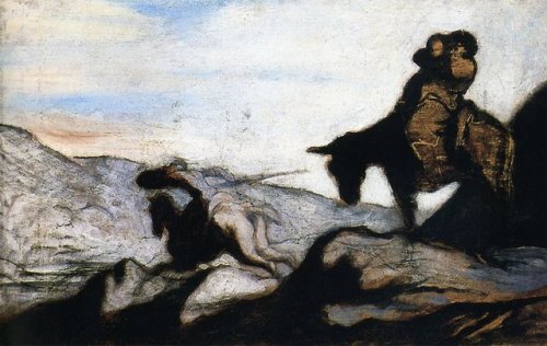 artist-daumier - Don Quixote and Sancho Panza in the Mountains,...