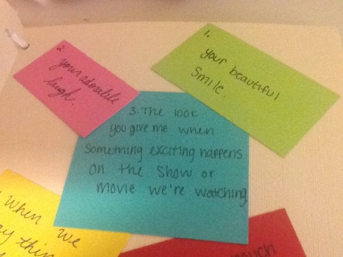 meganandhayley:  I just remembered that I never showed you all what Megan made me as part of my Christmas present! Inside of the book there are 99 individual pieces of paper, each with something she loves about me or an inside joke written on them. On
