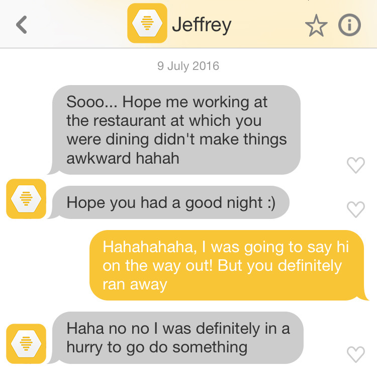 Can't Stop Swiping — [Bumble] Date #17: Jeffrey