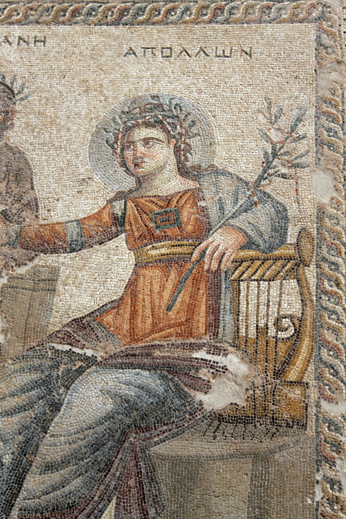 echiromani:Ancient Roman mosaic of Apollo, from the archaeological site of Old Paphos, Cyprus.