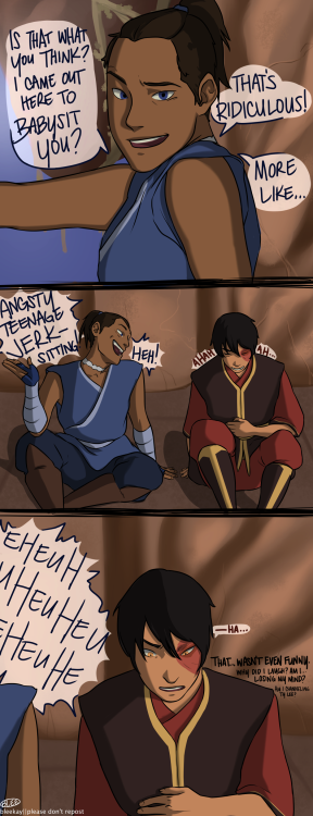 bleekay:  [a plotless zukka comic wherein zuko has feelings] Part 3/3(Part 1) (Part 2)