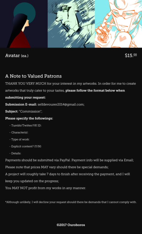 ouroboros2014: Now I’m glad to annouce that I’m ready to take paypal commissions XD If y