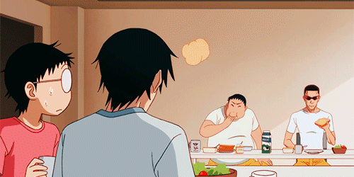 nachtfaust:  Imaizumi: I can’t tell if he’s putting honey on his bread or bread on his honey. He’s a bearOnoda: Yeah. 