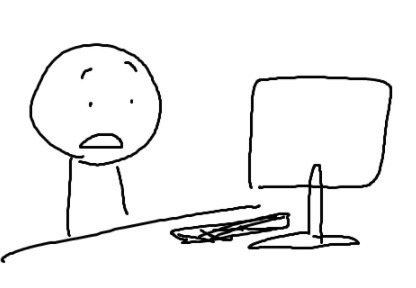 Hi Do You Have The Ms Paint Drawing Of The Person At A Computer Looking Surprised Or Disturbed Please