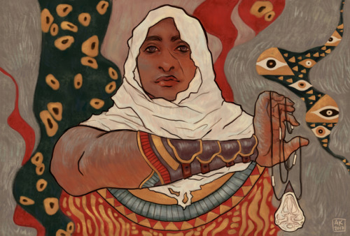 klimtsonian: a klimt-inspired painting of the newest assassin, bayek! i’m excited to see what 