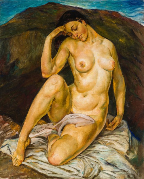 Arthur Brusenbauch (Austrian, 1881 - 1957) Sitting female nude, N/DOil on canvas104.5 x 85 cm