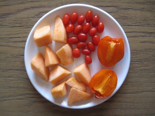 All fruit detox before Christmas: cantaloupe, grape tomatoes, and hachiya persimmon. Just kidding, I