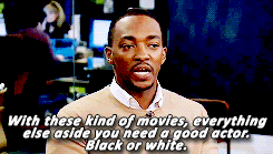 cartoongoblin:   bevismusson:   lukemagnus-deactivated20180125:  Interviewer: Is it hard to get past that, when audiences can’t see black people doing other things, other characters? (x)   This.    Anthony Mackie rules. Period. 