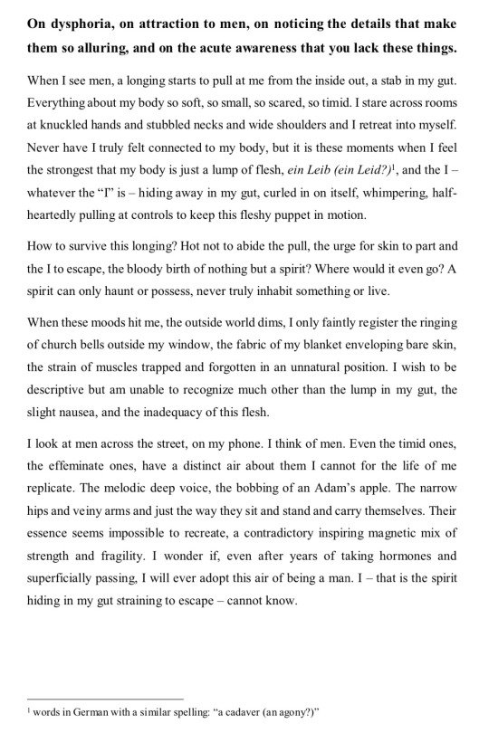 On Dysphoria, On Attraction To Men, On Noticing The Details That Make Them So Alluring, And On The Acute