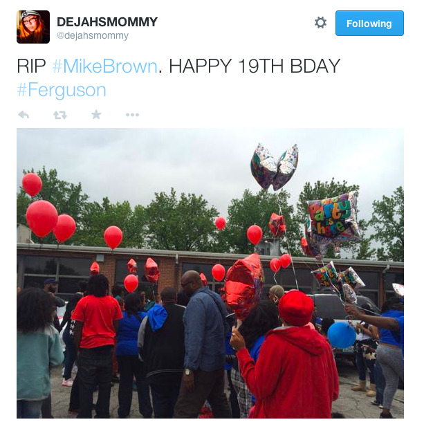 justice4mikebrown:  May 20Protesters and family members sing happy birthday and celebrate