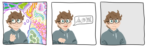 bare1yart: [ID: a three panel lineless comic of a chubby white person with short dirty blond hair an