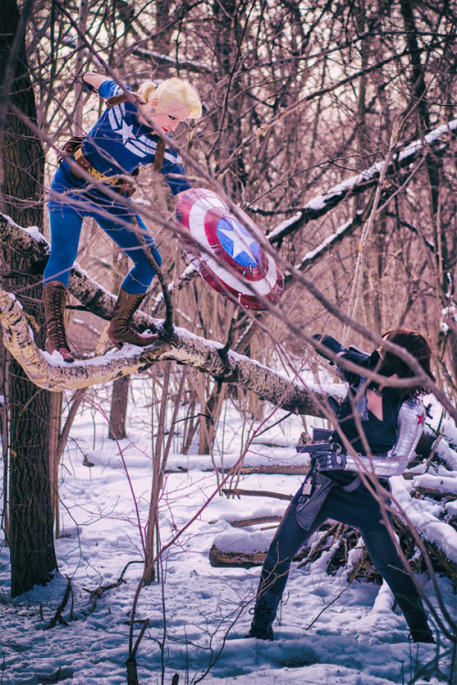 a-twins:Captain America and Winter Soldier/Bucky cosplay.Captain America by Alexandra a.k.a. Daisy, 