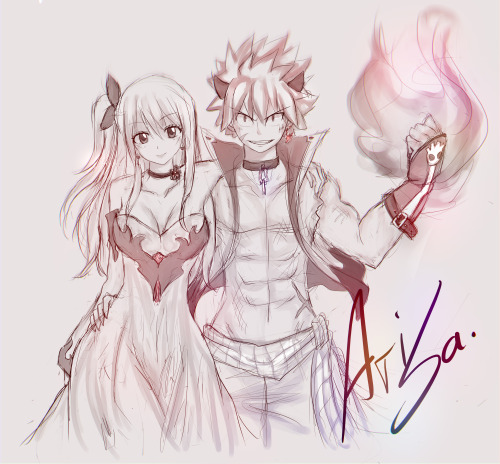 arisa-o1:I might leave it as sketch unless I’ll have enough energy to fix n color it =3= Anywayz, Nastu as dragon n Lucy as princes o-o/  ..don’t ask about outfits, they are random xD. I added some horns for Natsu but decided not to do tail+wings