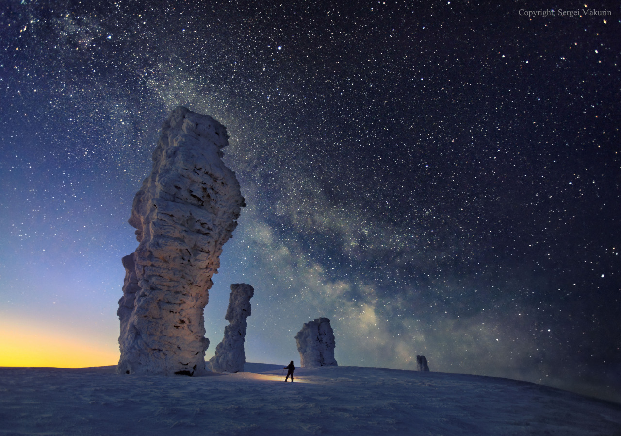 spinningblueball:  Milky Way Over Seven Strong Men Formations In Russia