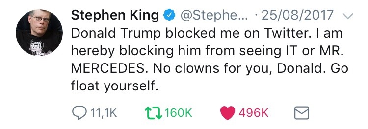 maplecas: sometimes i scroll through stephen king’s twitter and i’m never disappointed