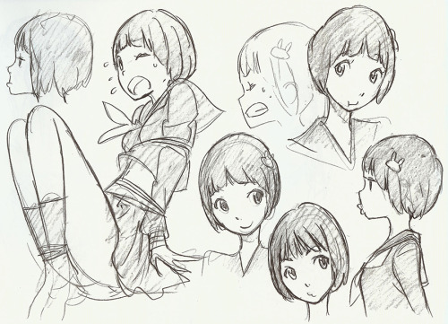 h0saki:The many faces of concept Ryuko, Mako and Mataro, illustrated by You Yoshinari and Sushio in 