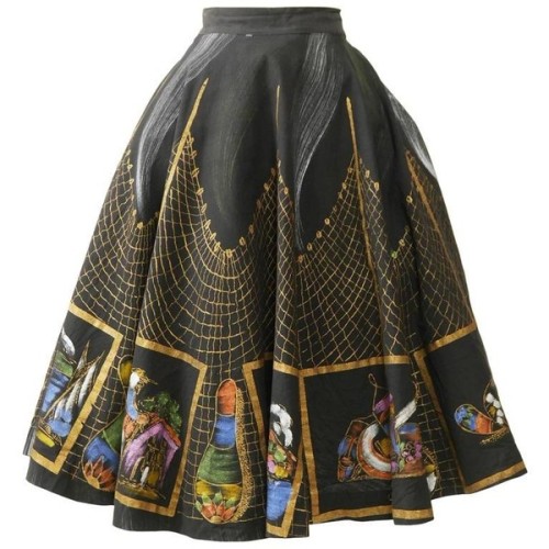 Preowned 1950s Vintage Handpainted Mexican Full Circle Skirt ❤ liked on Polyvore (see more patterned