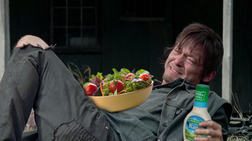 godtricksterloki:  smugmuffin: Daryl crying alone with salad  I am so sorry but I laughed LOL.