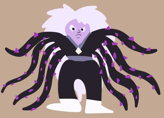 I had a dream where Amethyst met Homeworld Amethysts and they looked like this (except less poorly drawn)their arms were whips that swung back and forth as they walked but they could also used them as individual tentacle-like arms