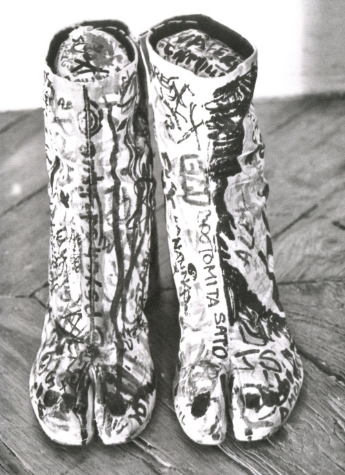 Hand-tagged graffiti Tabi&rsquo;s - SS1990page 7 from Martin Margiela: Collections Femme 1989-2009 p