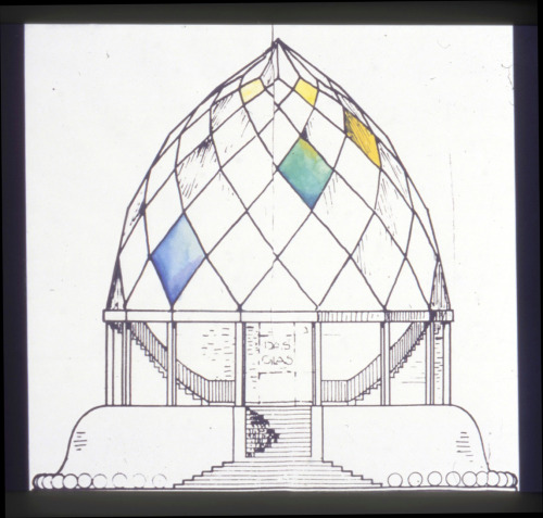 Bruno Taut, design drawing of his glass house, shown on the Werkbund exhibition Cologne, 1914. Photo