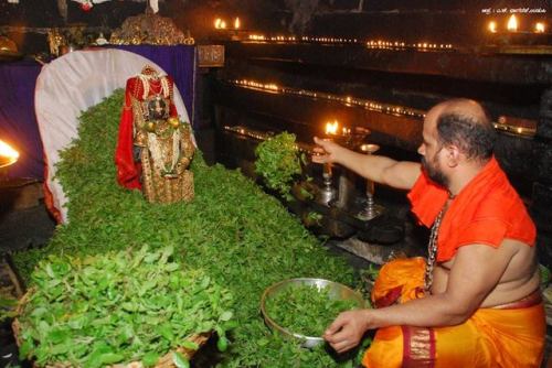 Udupi Krishna with large tulasi leaf offering, Udupi, Karnataka