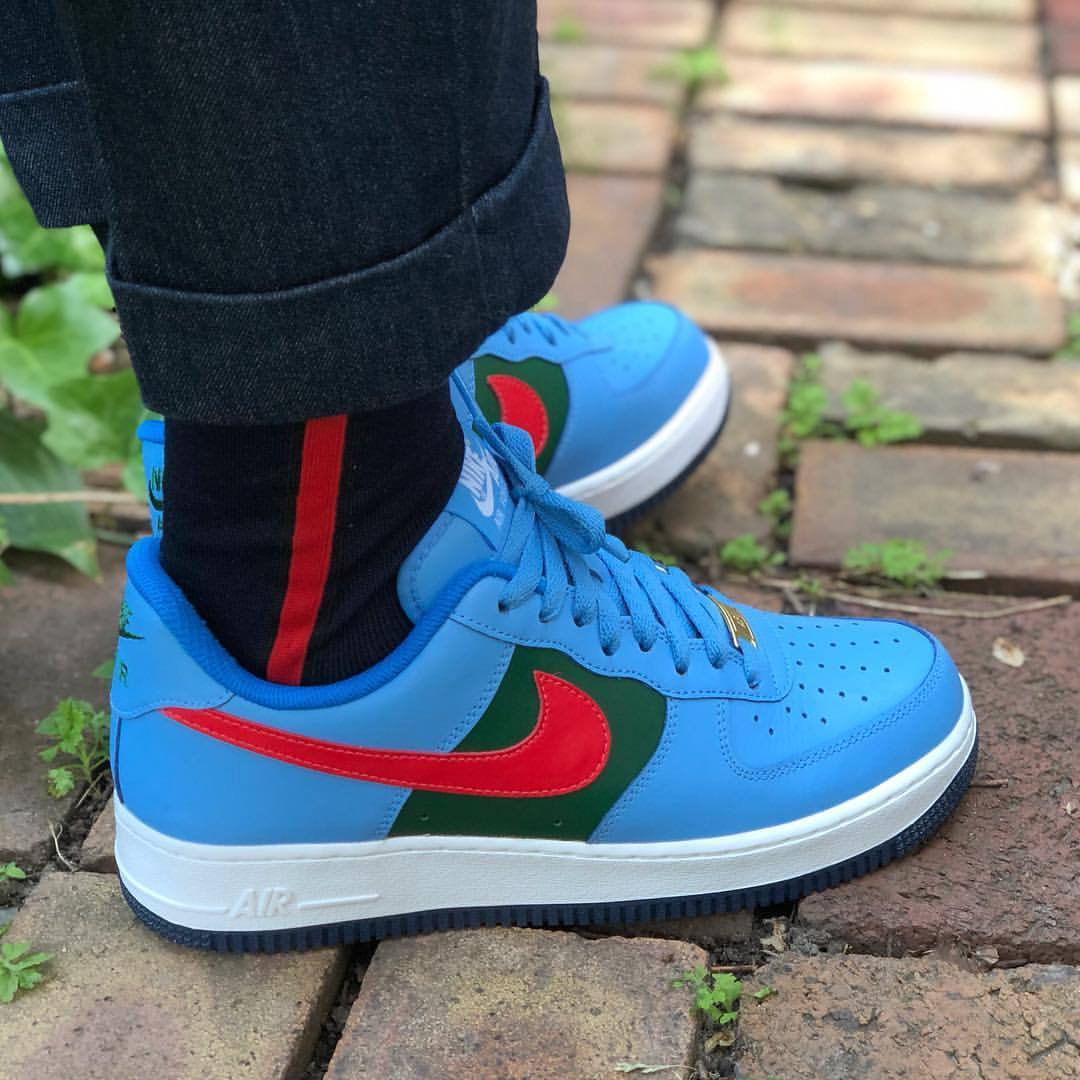 #todayskicks NikeID Air Force 1 “gucci 2”. I’ve been digging Gucci’s intertwining of various colors into their classic green and red pallet, so I had to make my own rendition. #ijustlikeshoes #af1 #airforce1 #airforceone #gucci #af1gallery #teamaf1...