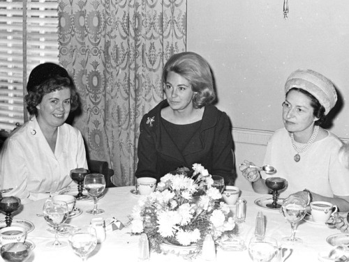 October 24, 1963 - Joan Kennedy and Lady Bird Johnson are seen at a luncheon for Democratic women at