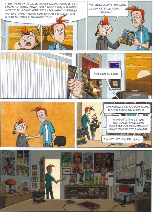 tinycartridge:  Here’s one last Nester comic to close out Nintendo Power, which is shipping its last issue this month. Artist Bill Mudron killed it here (the comic, not the actual magazine). I love that Nester framed and hung his mentor’s bowtie in
