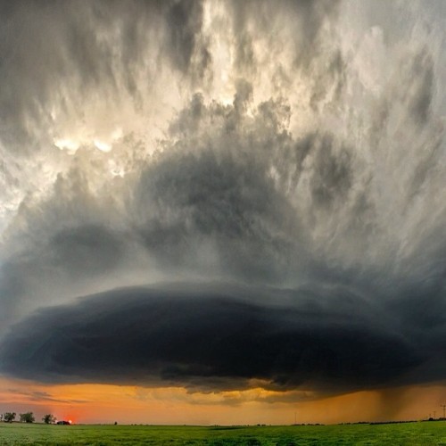 LP Supercell Near Willow, #Oklahoma On April 25, 2009 With The Sun Setting Under The Storms Updraft.