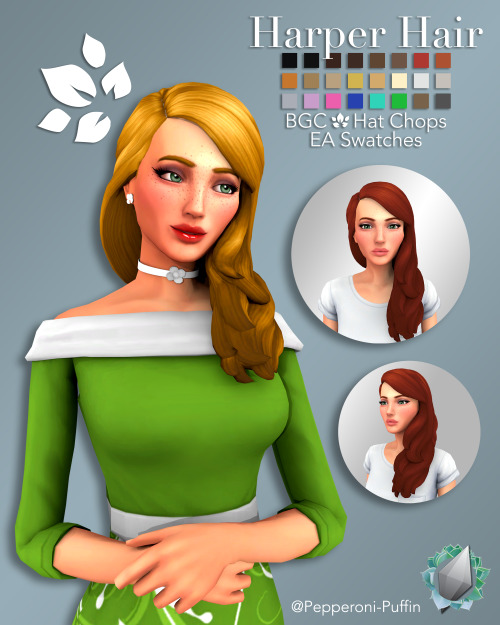 pepperoni-puffin: Harper Hair Base game compatible Hat compatible 24 EA Swatches Custom thumbnail ov