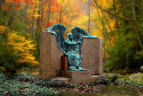 sixpenceee:
“ Lake View Cemetery: The Haserot Angel
It’s called the Angel of Death Victorious. Due to an effect of weathering and erosion on the bronze, the statue appears to be weeping black tears at all times.
”