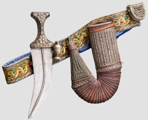 peashooter85:Ornate Jambiya dagger with belt and sheath, Yemen, 20th century.from Hermann HistoricaB