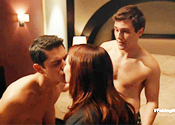 famousmeat:  Michael J. Willett & Cameron Moulène in bisexual threesome with Katie Stevens on Faking It 