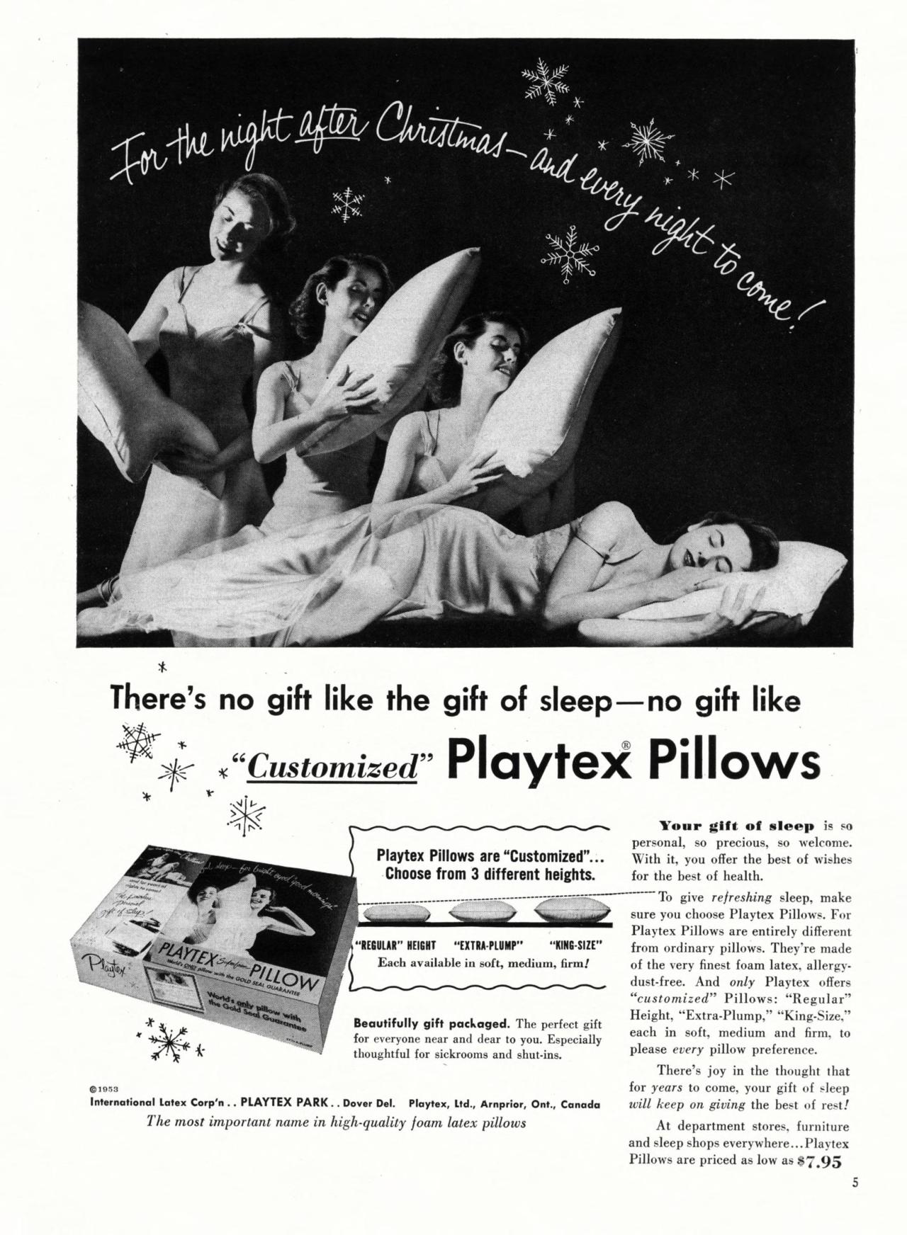 Playtex Pillows - published in Cosmopolitan (Vol. 135, No. 6) - December 1953