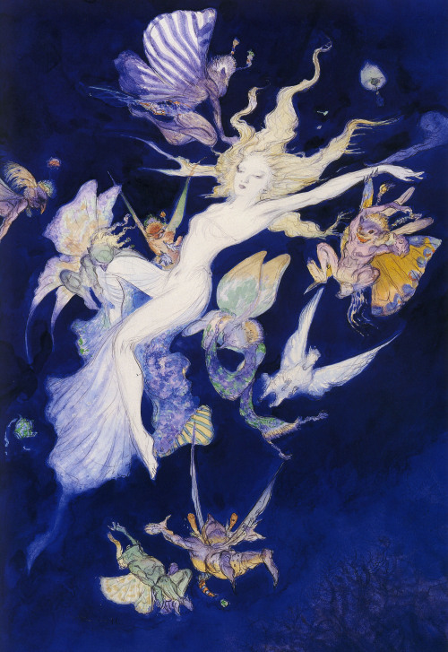  Yoshitaka Amano, japanese graphic artist and character designer, usually made his illustrations with ink and watercolor. Well known for designing characters for video games such as Final Fantasy, or his artwork in Sandman or Vampire Hunter D.  