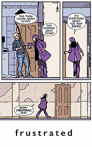 kowabungadoodles:  A lesson in how to frame your characters and how not to frame your characters brought to you by ‘Kate Bishop leaving angrily’.  An artist is a storyteller, theres 100 different ways to tell any one story. Use your tools to add