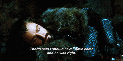 caffeineheroes:ladyunderthemountain:CAN WE PLEASE TALK ABOUT THIS SCENE JFC THORIN LOOKS GUILTY AF F