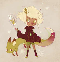 chicinlicin:  felt like making a little witch girl with a fox familiar XD together they go hunting for crystals with rare and magic plants trapped inside~ I really want to work more on these guys now &gt;:| so I will!…eventually… 