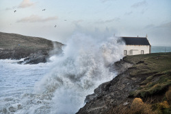 simacious: The old lifeboat station pounded by a wave, Newquay, Cornwall 