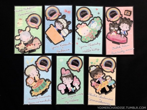 yoimerchandise: YOI x Sanrio Characters in Puroland Original Release Dates:December 2017 Featured Characters (15 Total):Viktor, Yuuri, Yuri, Otabek, Christophe, JJ, Phichit, Makkachin, Pompompurin, Pochacco, Hello Kitty, Badtz-maru, Osaru no Monkichi,