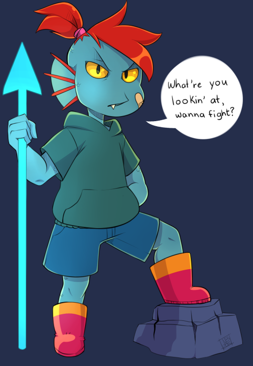 nicky1311:I wanted to draw Undyne as a kid  with little pink wellies and Gerson. I kinda wish we got