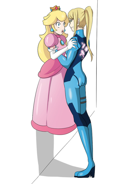 commission for @doubleca5t !! Samus and Peach as the iconic picture of Lauren Phillips and  Alice Me