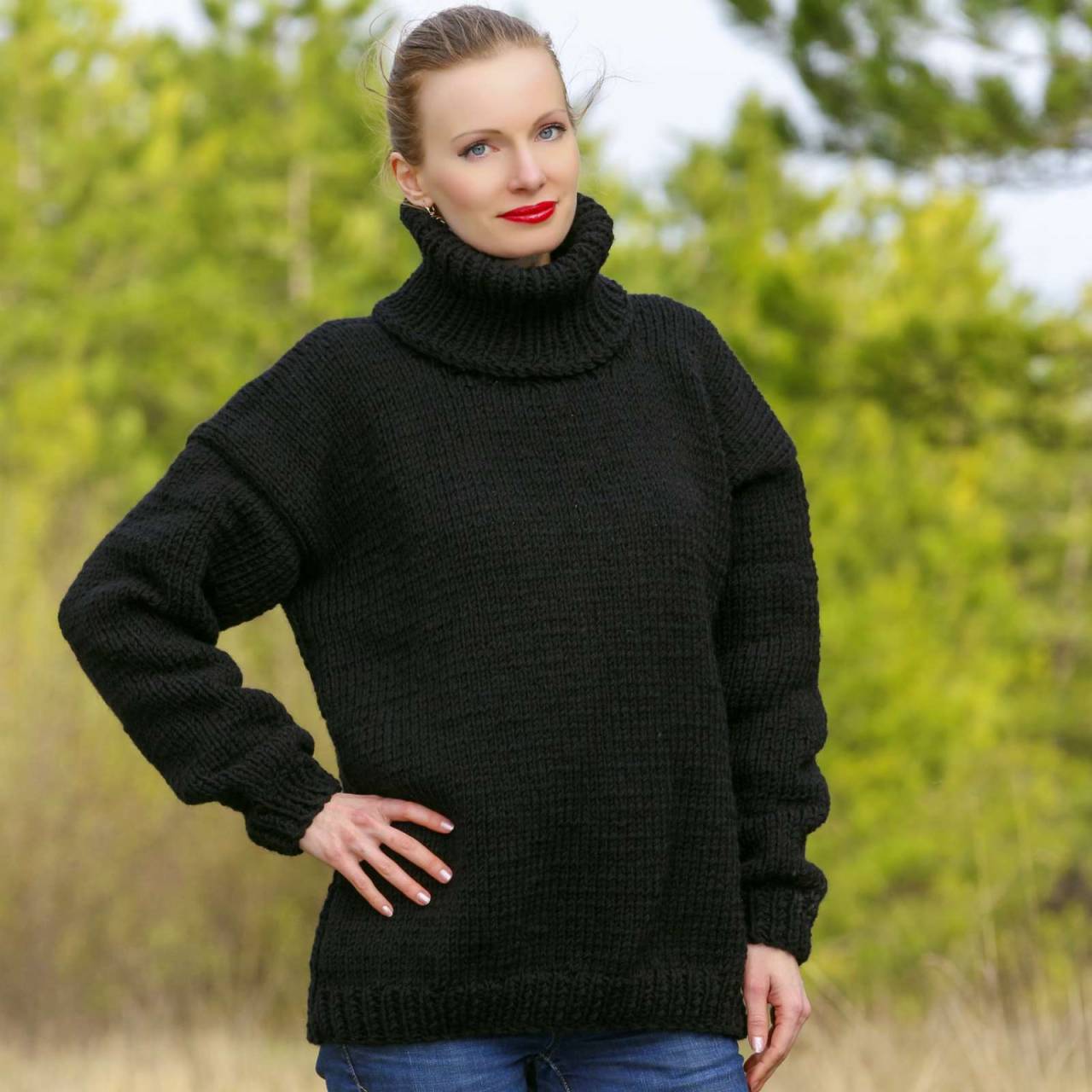 Sweaters and things I like — Mega thick blue sweater pullover hand knit ...