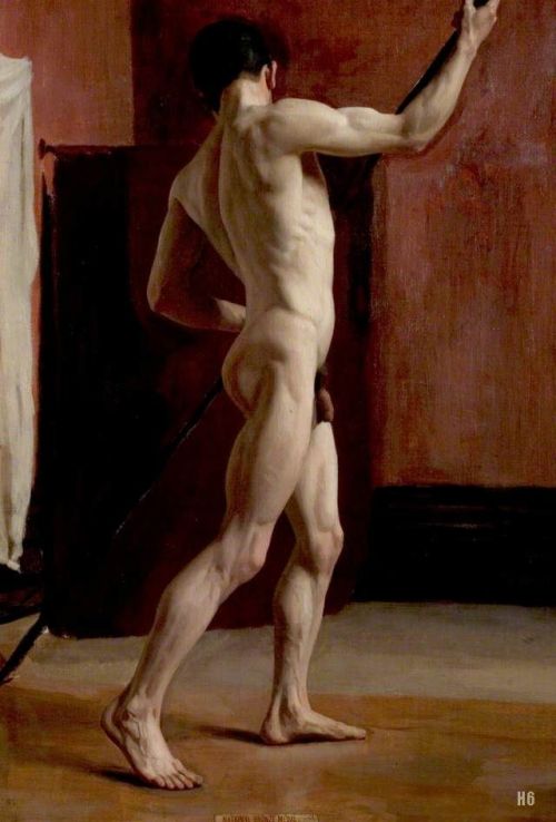 sugaronastick: gymnosophistry: hadrian6: Standing Male Nude. 1898. Harold Knight. British. 1874