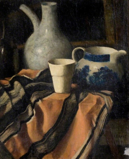 Still Life on a Striped Cloth Arthur Segal (1875–1944)Dundee Art Galleries and Museums Collection (D