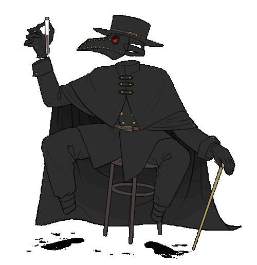 deeppink-man:a plague doctor[ID: a digital animation on a transparent background of a plague doctor 