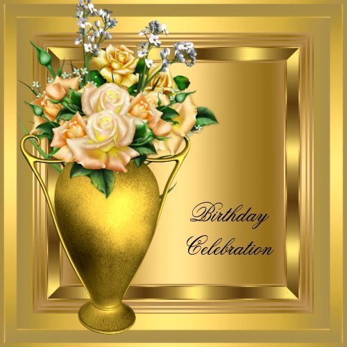 Gold Roses Decor Elite Elegant Birthday Party Invitations